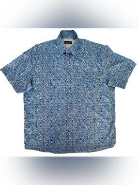 ADDICT Men’s 2XL Lightweight Fun Cocktail Print  Button-Down Short Sleeve Shirt